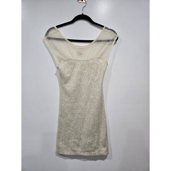 Free People Starlight Mini Dress Size XS Cream Mesh Lurex Bodycon Neutral Summer - Picture 3 of 9